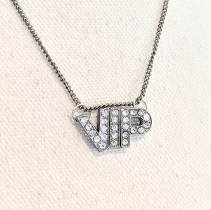 VIP Rhinestone necklace on silver chain, handmade
